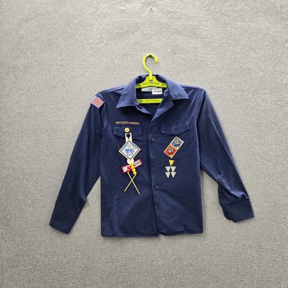VINTAGE Boy Scouts Of America Boys Button Up Shirt YOUTH M Blue 90s USA READ